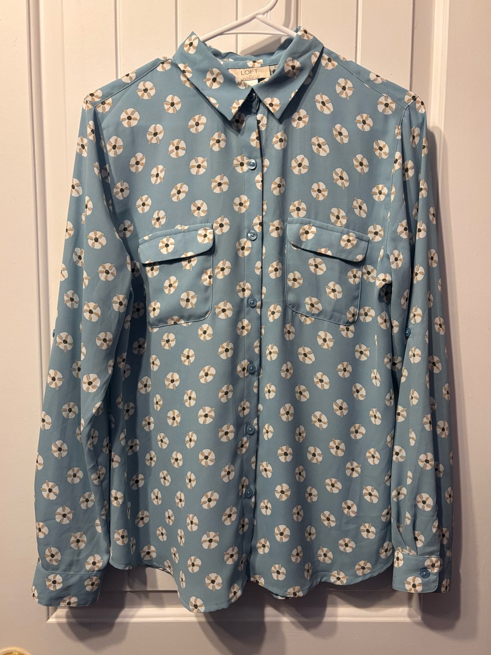 LOFT Light Blue Floral Button-Up Blouse
